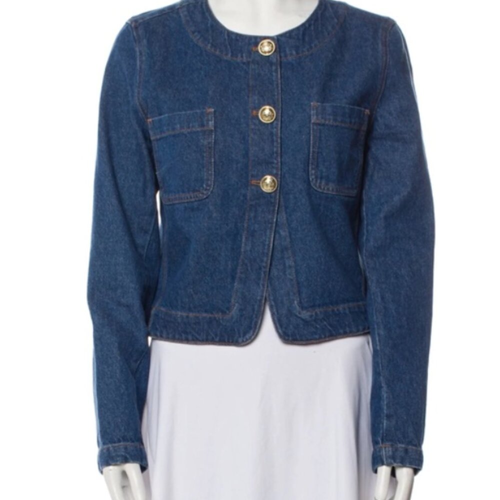 Derek LAM IO Crosby Blue Denim Jean Jacket Gold Buttons cropped Medium